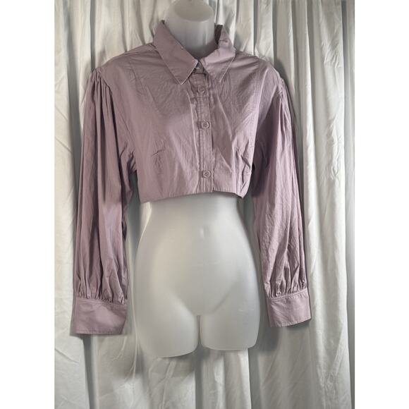 Zara Voluminous Poplin Crop Top w/Balloon Sleeves, Lavender, Sz: L, 84-03 - Picture 10 of 11